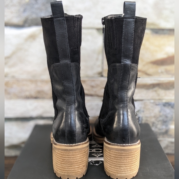 ⚡SOLD⚡SILENT D x Anthropologie Mid-Calf Brink Boot Black Leather w Wood Lug Sole - Picture 9 of 12